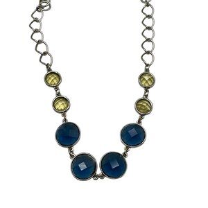 Chico's Necklace Jewelry Statement 30" Adjustable Silver Tone Long Blue Yellow